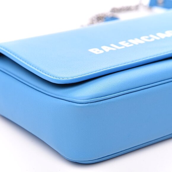 BALENCIAGA  Pebbled Calfskin Logo Everyday Flap Chain Wallet Bright Bleu - Picture 5 of 13
